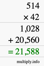 How to calculate 514 times 42 using long multiplication