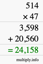 How to calculate 514 times 47 using long multiplication