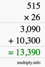 How to calculate 515 times 26 using long multiplication