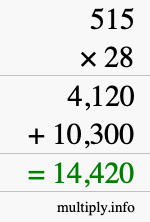 How to calculate 515 times 28 using long multiplication How to calculate 515 times 28 using long multiplication