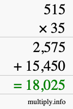 How to calculate 515 times 35 using long multiplication How to calculate 515 times 35 using long multiplication