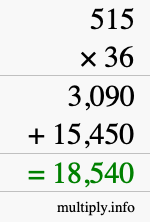 How to calculate 515 times 36 using long multiplication
