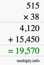 How to calculate 515 times 38 using long multiplication