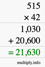 How to calculate 515 times 42 using long multiplication