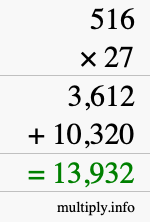 How to calculate 516 times 27 using long multiplication How to calculate 516 times 27 using long multiplication