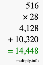 How to calculate 516 times 28 using long multiplication How to calculate 516 times 28 using long multiplication