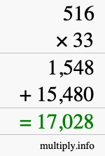 How to calculate 516 times 33 using long multiplication