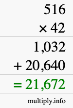 How to calculate 516 times 42 using long multiplication