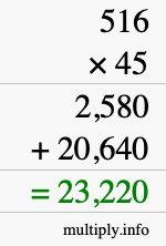 How to calculate 516 times 45 using long multiplication How to calculate 516 times 45 using long multiplication