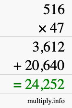 How to calculate 516 times 47 using long multiplication