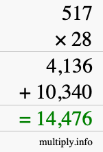 How to calculate 517 times 28 using long multiplication How to calculate 517 times 28 using long multiplication