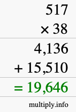 How to calculate 517 times 38 using long multiplication
