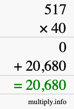 How to calculate 517 times 40 using long multiplication
