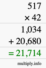 How to calculate 517 times 42 using long multiplication