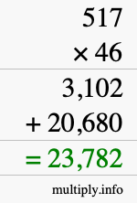 How to calculate 517 times 46 using long multiplication