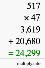 How to calculate 517 times 47 using long multiplication