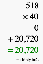 How to calculate 518 times 40 using long multiplication