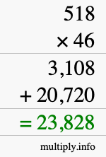 How to calculate 518 times 46 using long multiplication