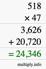 How to calculate 518 times 47 using long multiplication