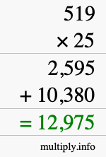 How to calculate 519 times 25 using long multiplication How to calculate 519 times 25 using long multiplication