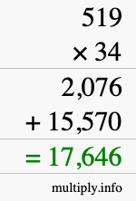 How to calculate 519 times 34 using long multiplication How to calculate 519 times 34 using long multiplication