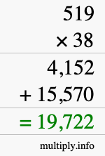 How to calculate 519 times 38 using long multiplication