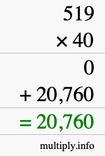 How to calculate 519 times 40 using long multiplication