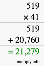 How to calculate 519 times 41 using long multiplication