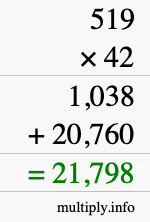 How to calculate 519 times 42 using long multiplication