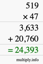 How to calculate 519 times 47 using long multiplication