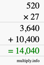 How to calculate 520 times 27 using long multiplication How to calculate 520 times 27 using long multiplication