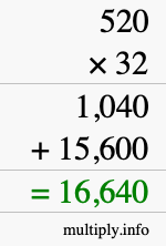 How to calculate 520 times 32 using long multiplication How to calculate 520 times 32 using long multiplication