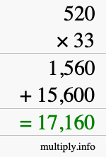 How to calculate 520 times 33 using long multiplication