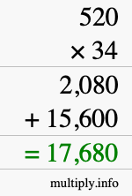 How to calculate 520 times 34 using long multiplication How to calculate 520 times 34 using long multiplication