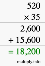 How to calculate 520 times 35 using long multiplication