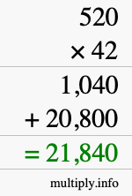 How to calculate 520 times 42 using long multiplication