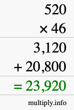 How to calculate 520 times 46 using long multiplication