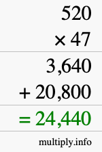 How to calculate 520 times 47 using long multiplication