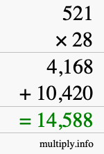 How to calculate 521 times 28 using long multiplication How to calculate 521 times 28 using long multiplication