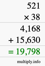 How to calculate 521 times 38 using long multiplication