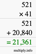 How to calculate 521 times 41 using long multiplication