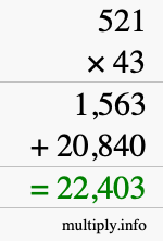 How to calculate 521 times 43 using long multiplication