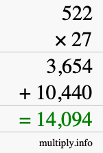 How to calculate 522 times 27 using long multiplication