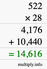 How to calculate 522 times 28 using long multiplication How to calculate 522 times 28 using long multiplication