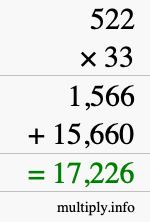 How to calculate 522 times 33 using long multiplication
