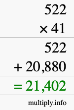 How to calculate 522 times 41 using long multiplication