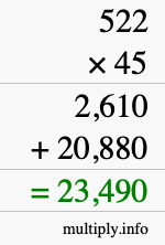 How to calculate 522 times 45 using long multiplication