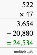 How to calculate 522 times 47 using long multiplication