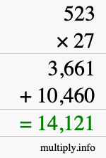 How to calculate 523 times 27 using long multiplication How to calculate 523 times 27 using long multiplication