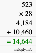 How to calculate 523 times 28 using long multiplication How to calculate 523 times 28 using long multiplication